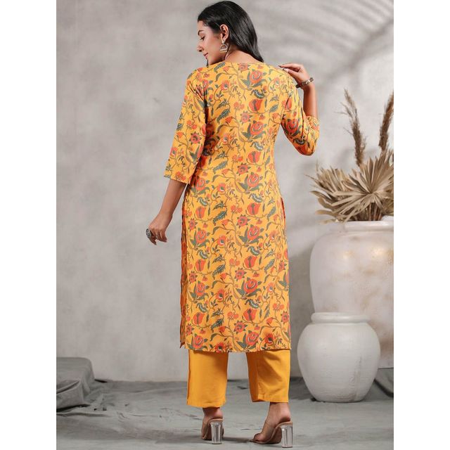 Anubhutee Women's Ethnic Straight Kurta | Yellow - M