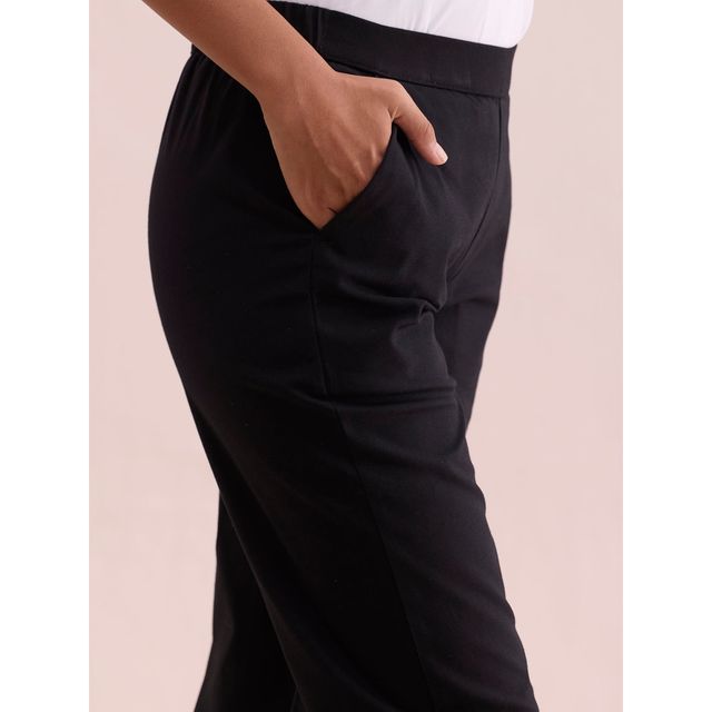 Go Colors Women's Solid Trousers | LT08 | Black - S