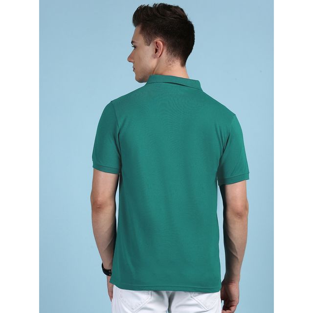 Lux Cozi Men's Solid Cotton Polo T-shirt with Pocket | Sea Green - M