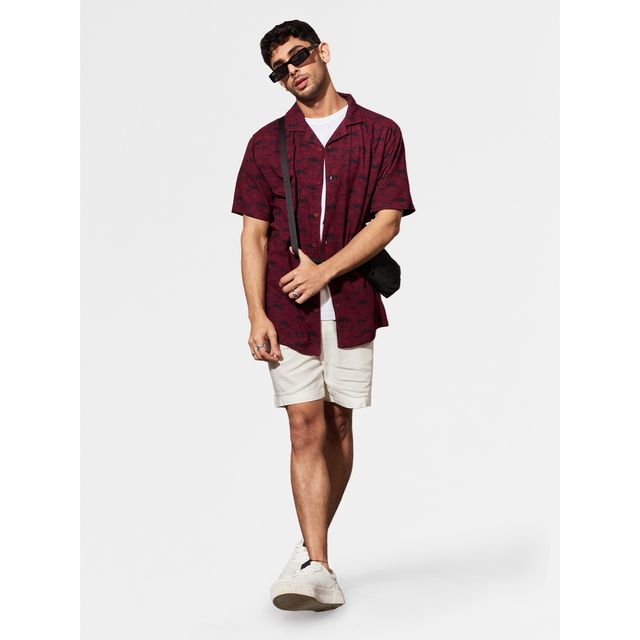 The Souled Store Men's Regular Marvel - Chibi Pattern Holiday Shirts | Maroon | L