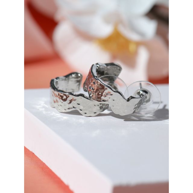 Prita By Priyaasi Hammered Silver Plated Half Hoops