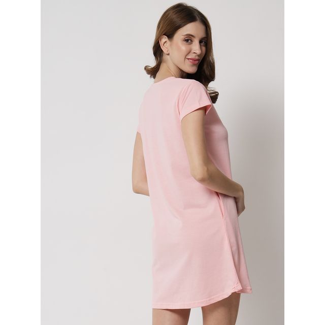 Fflirtygo Women's Cotton Long Tees | Morning Mood Short Nighty | Pink - M