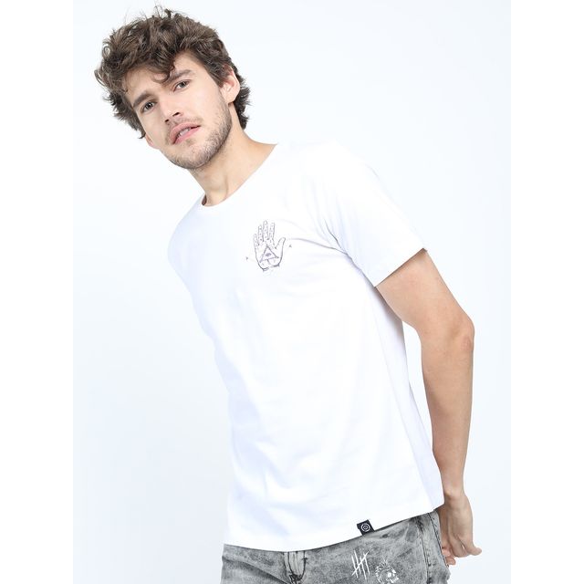 Locomotive Men's Round Neck Short Sleeve Slim Fit Printed T-shirt | White - L