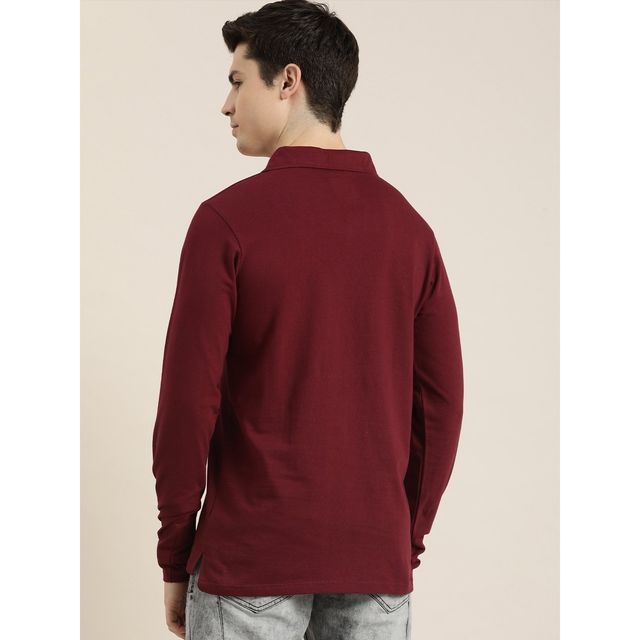 Dillinger Men's Polo Collar Pure Cotton Long Sleeve T-shirt | Maroon - 2XL