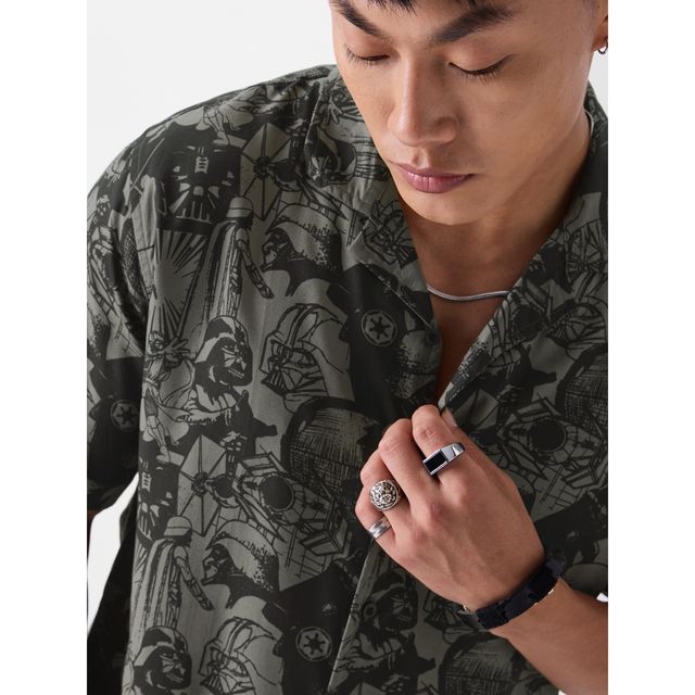 The Souled Store Men's Regular Star Wars - Darth Vader Pattern Holiday Shirts | Grey | XL