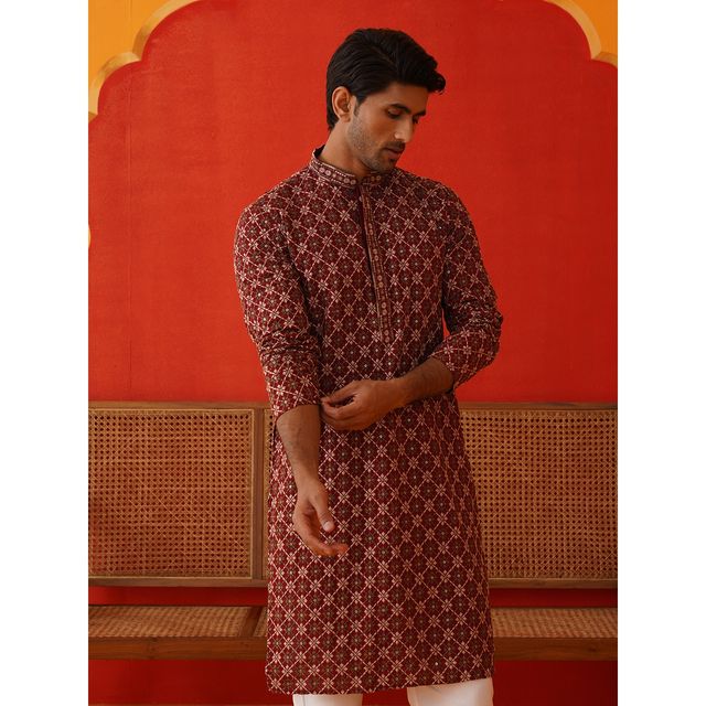Jompers Embroidered Kurtas For Men s | KO 5127 | Maroon | XL