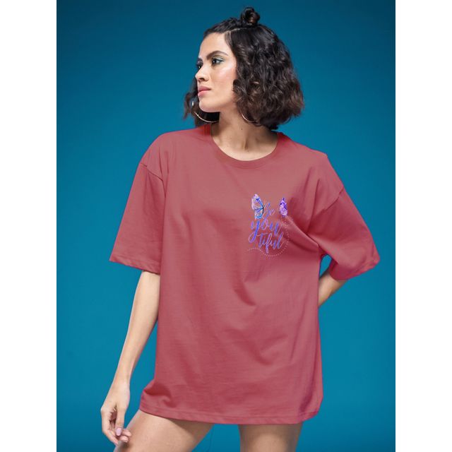Smartees Women's Oversize Printed T-shirt | WW - 2029 | Onion Pink - S