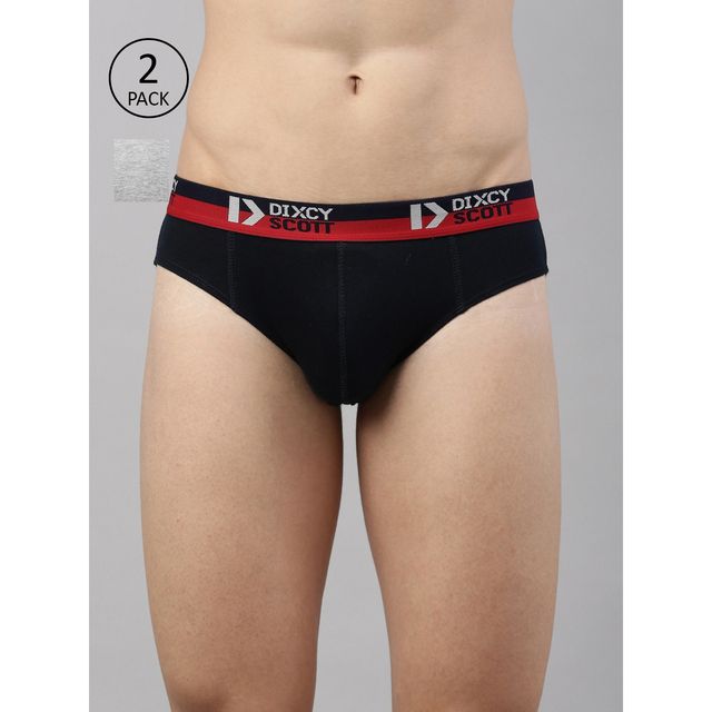 Dixcy Scott Men's Solid 100% Combed Cotton| Outer Elastic Superior Waistband Brief | Navy & Grey -S