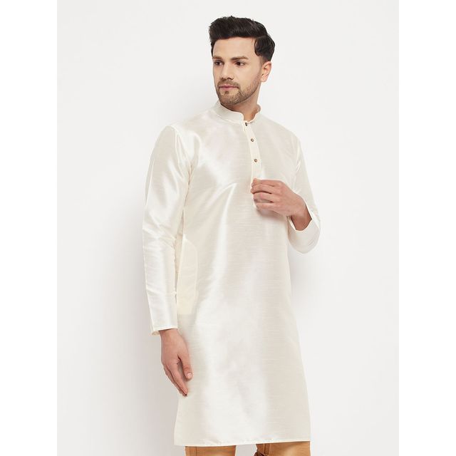 Vastramay Men's Silk Blend Kurta | Cream - M