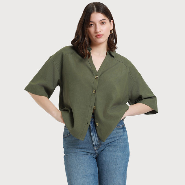 drewhouse カーキ DL Women's Drop Shoulder Casual Oversized Shirt - Buy at ₹750