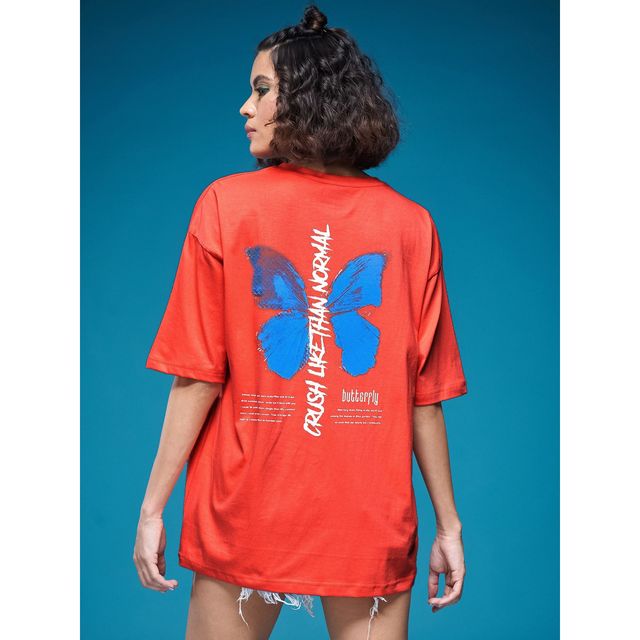 Smartees Women's Oversize Printed T-shirt | WW - 2029 | Orange - M