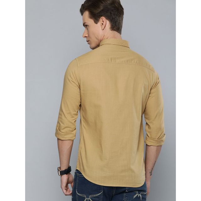 The Indian Garage Co Men's Slim Fit Solid Casual Shirt | Khaki - M