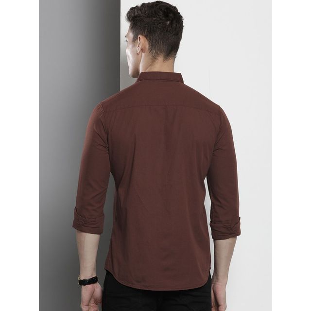 The Indian Garage Co Men's Regular Fit Solid Casual Shirt | Brown - L