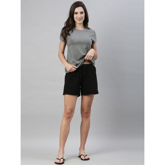 Enamor Essentials E062 Women s Mid-Thigh Length Jersey Shorts With Pockets | Black | M
