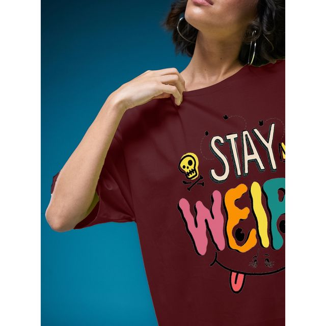 Smartees Womens Oversize Printed T-shirt | WW - 2031 | Maroon - M