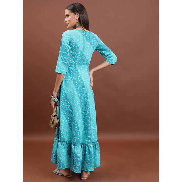 Ketch Women Ethnic Motifs Maxi Dress | Aqua | XL