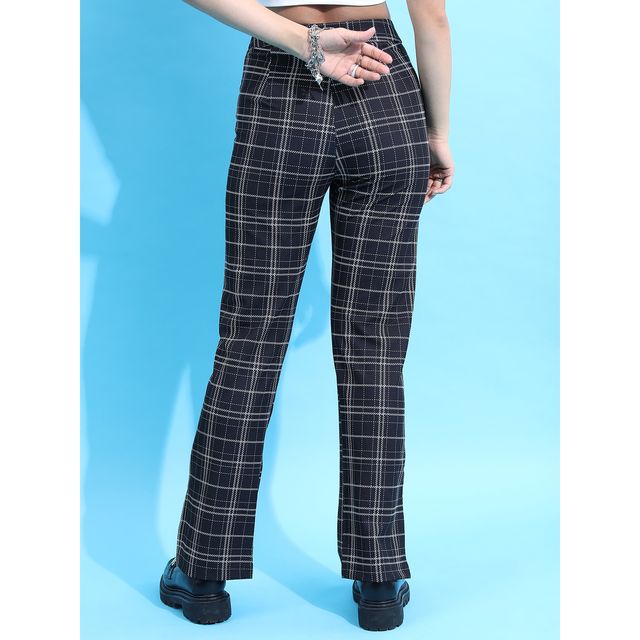 Ketch Women's Mid-Rise Plain Checked Trousers | Multicolor - 28