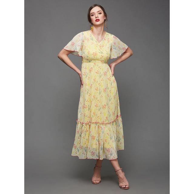Miss Chase Motley Crew Leaf Printed Maxi Dress | Multicolored-Base-Yellow | L