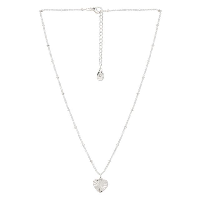 Accessorize London Women's Silver Textured Heart Pendant Necklace