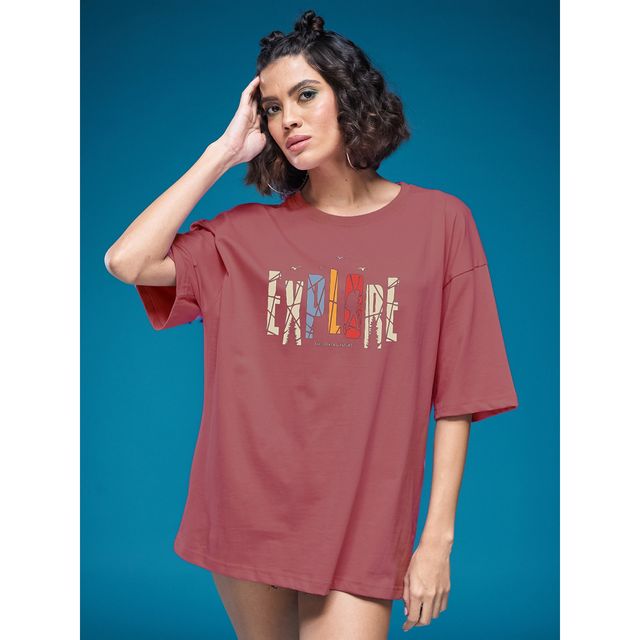 Smartees Womens Oversize Printed T-shirt | WW - 2046 | Onion Pink - L