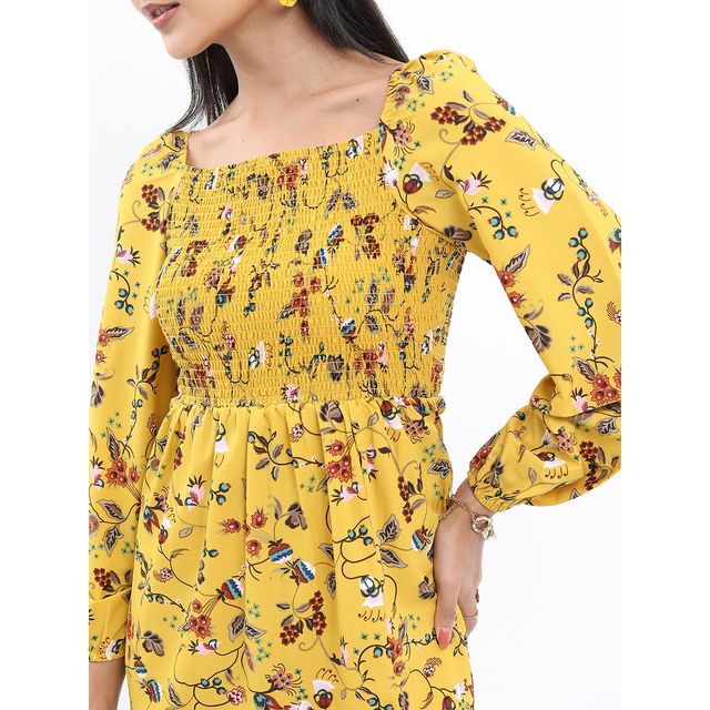Ketch Women's Floral Fit & Flare Midi Dress | Yellow - M