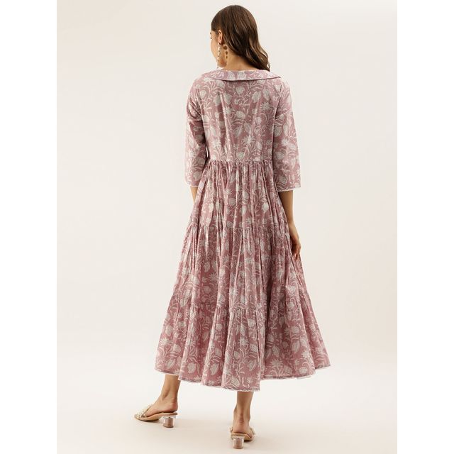 Divena Floral Printed Cotton Ethnic Dress for Women | DK1056 | Lavender - L