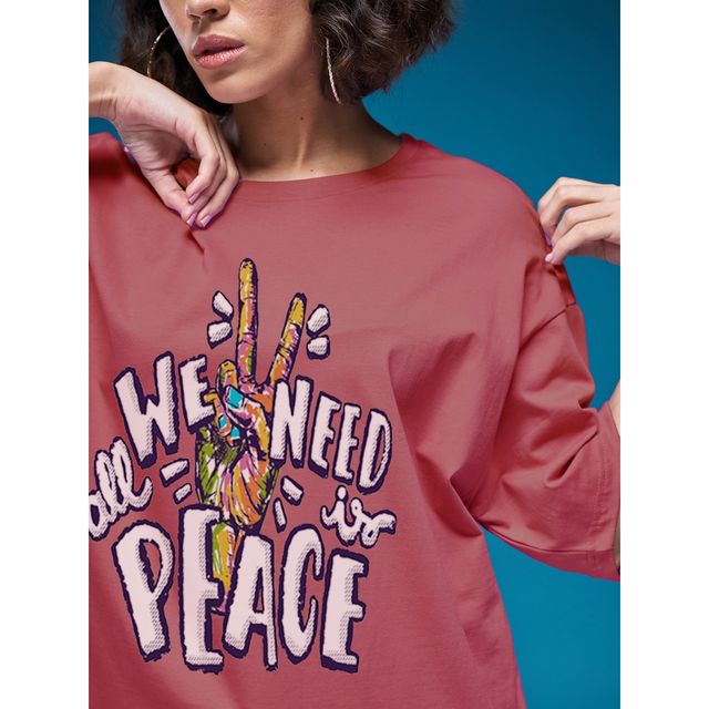 Smartees Womens Oversize Printed T-shirt | WW - 2055 | Onion Pink - L