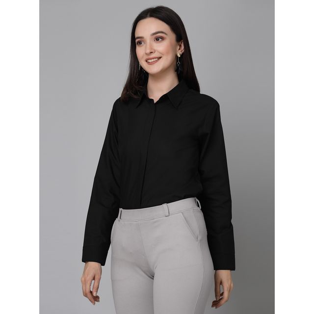 Style Quotient Women Black Cotton Blend Casual Long Sleeve Shirt | XL | SS23SQARUNA - Black