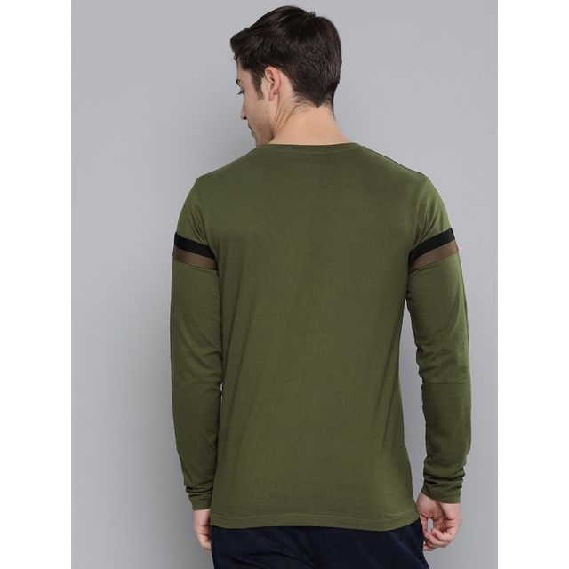 Dillinger Men's T-shirt Long Sleeve Striped Pure Cotton | Olive - M