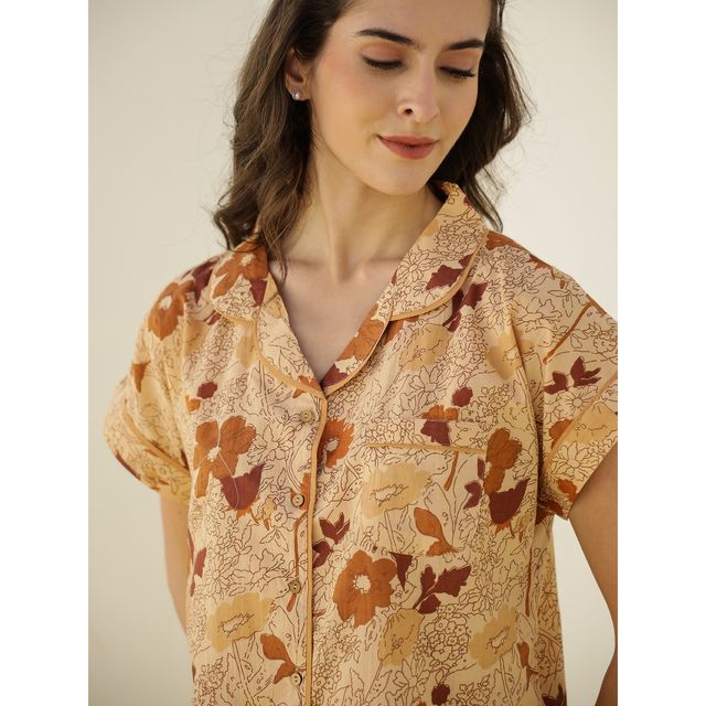Sanskrutihomes Women Printed Brown Night Suit SE-NSP-732 | XL