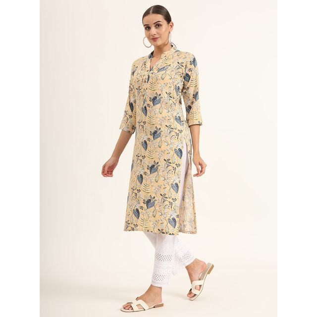 Divena Women s Yellow Floral Print Rayon Straight Kurta | DK2126 | XL
