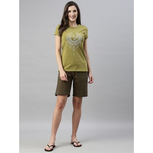 Enamor Essentials E080 Women s Knee Length Shorts | Adjustable Waistband & Pockets | Green | L