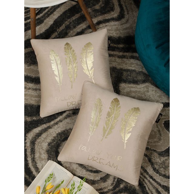 Hosta Homes Soft Velvet Golden Foil Multi Printed Cushion Covers | Pack of 2