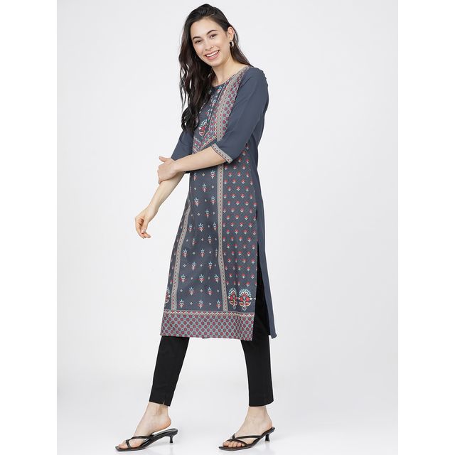 Ketch Women's Grey Ethnic Motifs Printed Kurta | Xl