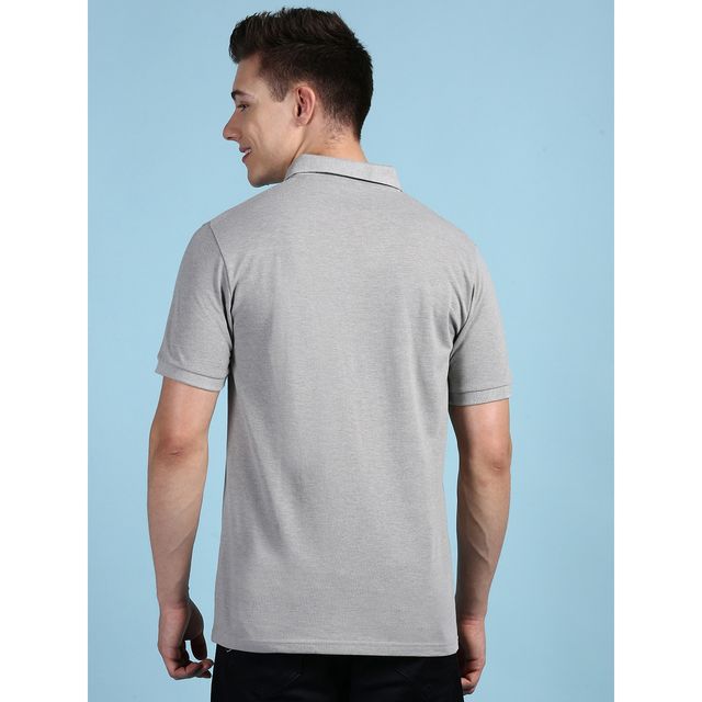Lux Cozi Men's Solid Cotton Polo T-shirt with Pocket | Grey Melange - L