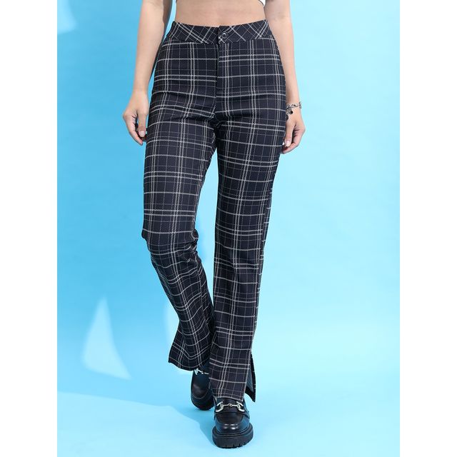 Ketch Women's Mid-Rise Plain Checked Trousers | Multicolor - 28