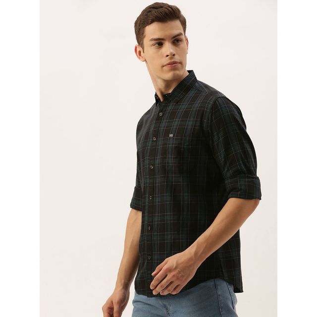 The Indian Garage Co Men's Slim Fit Checkered Casual Shirt | Black - XL