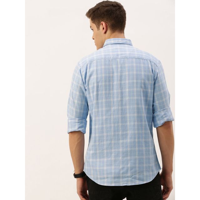 The Indian Garage Co Men's Slim Fit Checkered Casual Shirt | Blue - S