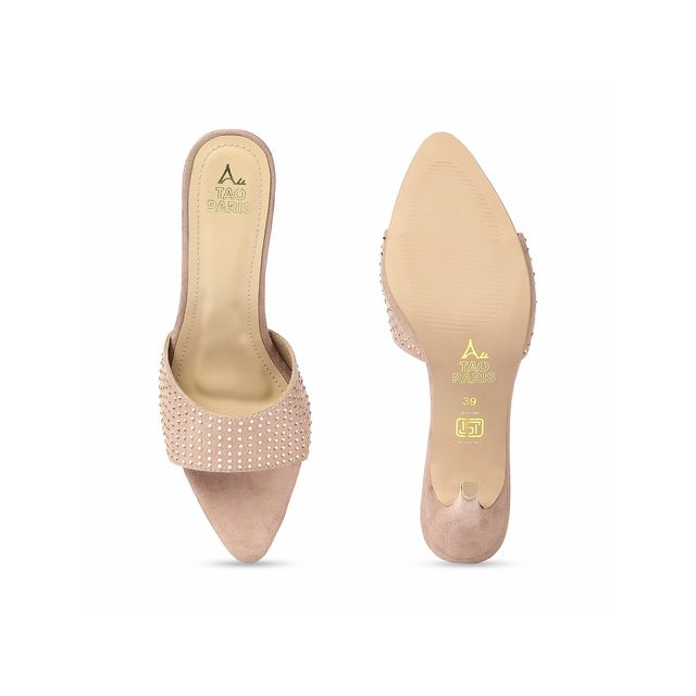 Tao Paris Embellished Open Toe Suede Kitten Heels Women's Peach | UK3
