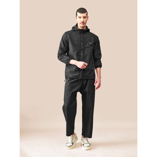 Lux Venus Lightweight Hooded Raincoat for Men With Waterproof Pant - Black | XL