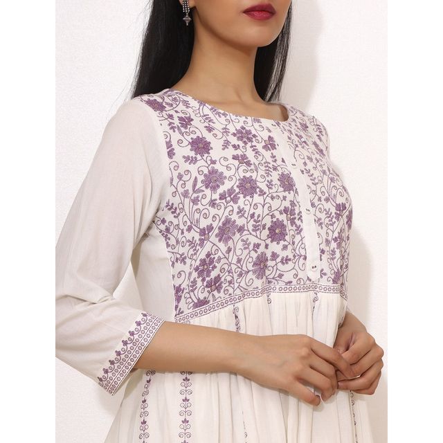 Ishin Women Kurta Set with Dupatta | INWSDS24035 | White - XL