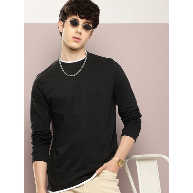 Dillinger Men's Regular Fit Long Sleeve Airtex Fabric Crew Neck T-shirt | Black - 2XL