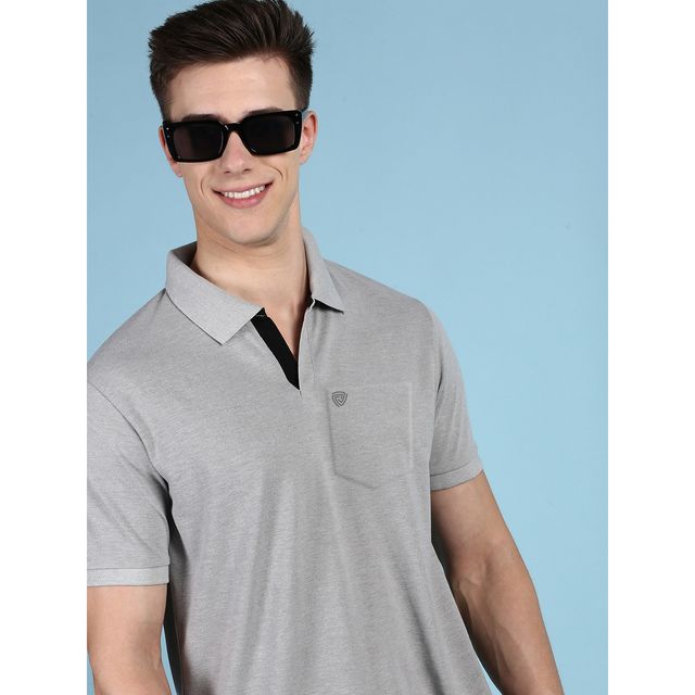 Lux Cozi Men's Solid Cotton Polo T-shirt with Pocket | Grey Melange - L