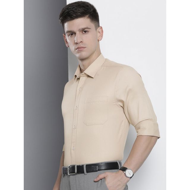 The Indian Garage Co Men's Slim Fit Solid Formal Shirt | Beige - L