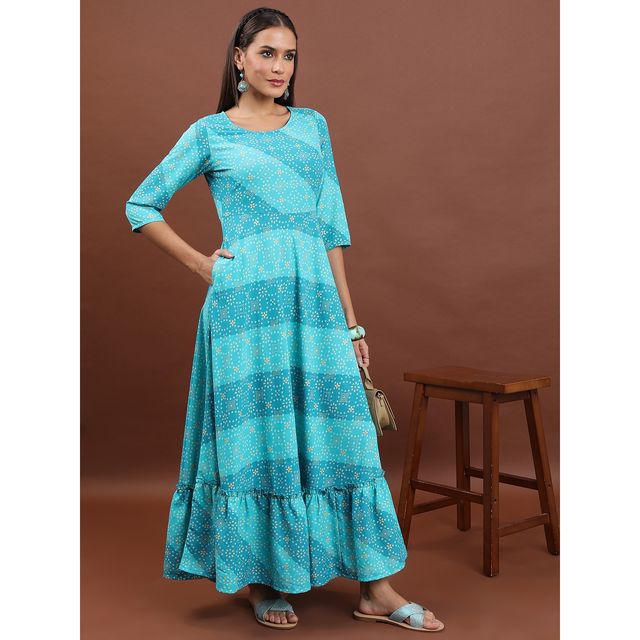 Ketch Women Ethnic Motifs Maxi Dress | Aqua | XL