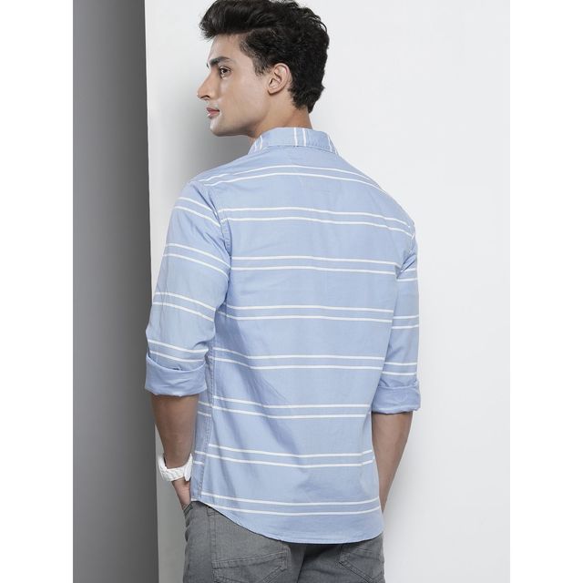 The Indian Garage Co Men's Slim Fit Striped Casual Shirt | Blue - S