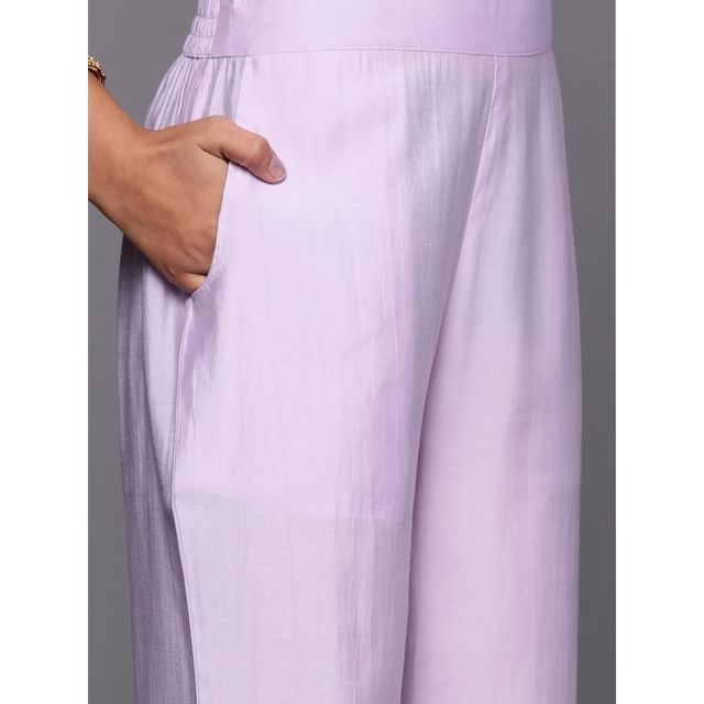 Libas Women's Lavender Yoke Design Silk Blend Straight Suit With Dupatta | XL