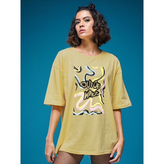 Smartees Women's Printed T-shirt | Lemon Yellow - L
