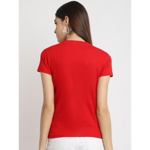 Fabflee Women Regular Cotton Printed Round Neck Tshirt | Red | FAB-WT-37 | XL