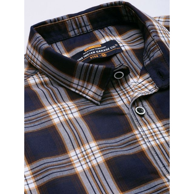 The Indian Garage Co Men's Regular Fit Checkered Casual Shirt | Navy - 2XL